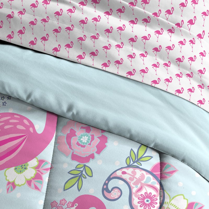 dream FACTORY Kids 7-Piece Complete Set Easy-Wash Super Soft Microfiber Comforter Bedding, Full, Pink Flamingo - Image 3